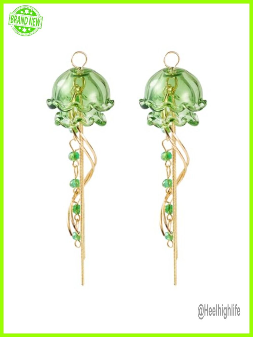 Crystal Glass Jellyfish Dangle Drop Earrings Gold Tassel Chain